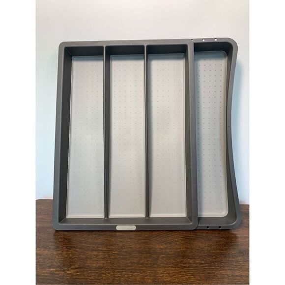 Madesmart Soft Grip Non-Slip Utensil Tray Kitchen Drawer Organizer Gray - Picture 1 of 7